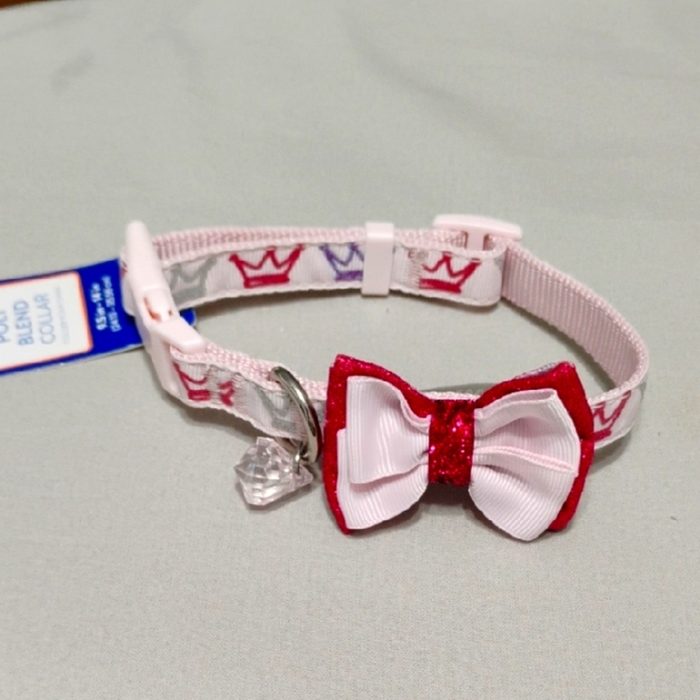 New! Top Paw Pink and Burgundy Pink With Glitter Bow Tie Collar Size Small